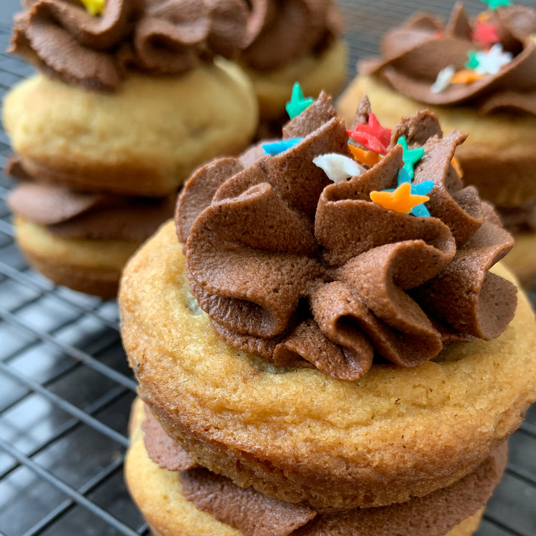 Mini Cookie Cakes with Chocolate Cream Cheese Icing